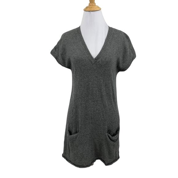 Vince Sweater Dress Women S Small Gray Cashmere Knit Short Sleeve Tunic Pocket - Picture 1 of 11